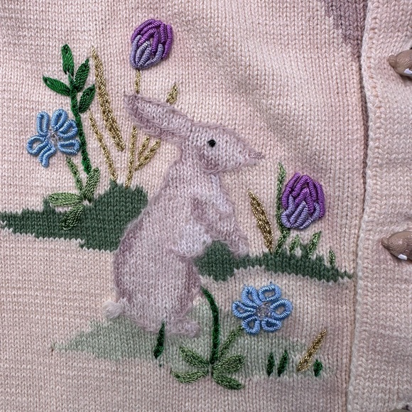 Storybook Knits Cream Cardigan with Green Leaf Appliqué Story Book Knits S - Picture 8 of 14